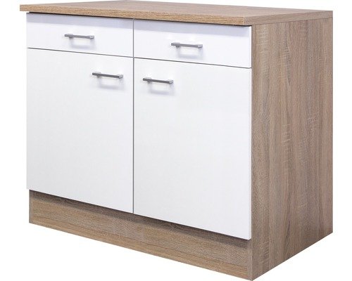 Unterschrank mit Schublade und Drehtür Flex Well Samoa BxHxT 100x85x60 cm Frontfarbe weiss - Korpusfarbe sonoma eiche