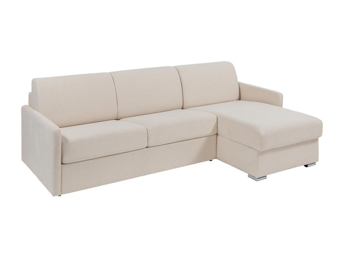 Ecksofa mit Matratze - Ecke wechselbar - Stoff - Beige - Liegefläche mit Lattenrost mit breiten Latten 140 cm - Matratze 18 cm - CALIFE
