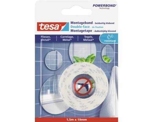 tesa® Montageband weiss für Fliesen 1.5 m x 19 mm