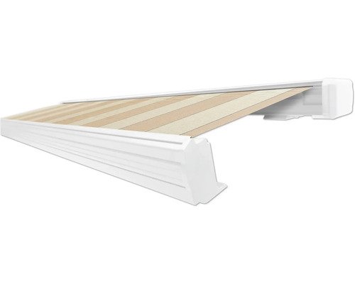 SOLUNA Kassettenmarkise Exquisit 2,5x2 Dessin S2238 Gestell RAL 9010 reinweiss Antrieb rechts inkl. Motor und Wandschalter