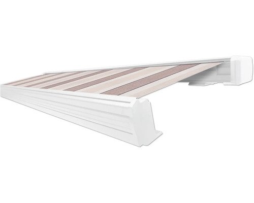 SOLUNA Kassettenmarkise Exquisit 2,5x2 Dessin 8935 Gestell RAL 9010 reinweiss Antrieb rechts inkl. Motor und Wandschalter