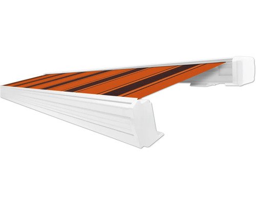 SOLUNA Kassettenmarkise Exquisit 2,5x2 Dessin 744 Gestell RAL 9010 reinweiss Antrieb rechts inkl. Motor und Wandschalter