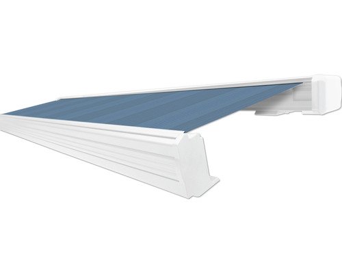 SOLUNA Kassettenmarkise Exquisit 2,5x2 Dessin 320916 Gestell RAL 9010 reinweiss Antrieb rechts inkl. Motor und Wandschalter