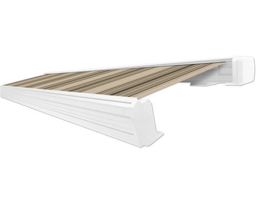 SOLUNA Kassettenmarkise Exquisit 2,5x2 Dessin 320715 Gestell RAL 9010 reinweiss Antrieb rechts inkl. Motor und Wandschalter