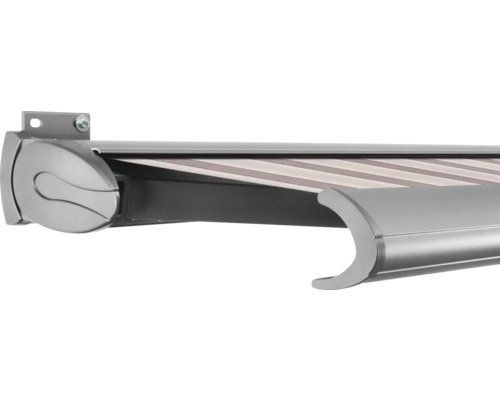 SOLUNA Kassettenmarkise Exclusiv 2,5x1,5 Stoff Dessin 8935 Gestell E6EV1 silber eloxiert Antrieb links inkl. Motor und Wandschalter