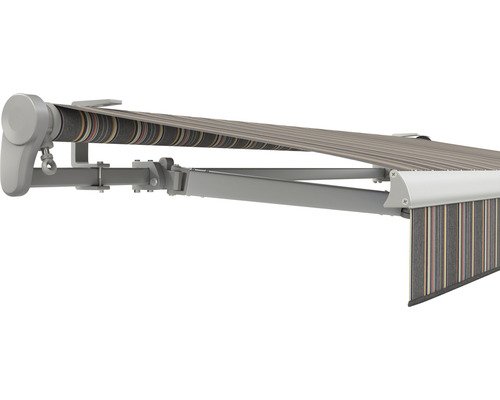 SOLUNA Gelenkarmmarkise Trend 2,5x2 Stoff Dessin D422 Gestell E6EV1 silber eloxiert Antrieb links inkl. Kurbel
