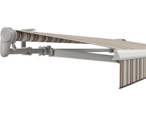 SOLUNA Gelenkarmmarkise Trend 2,5x2 Stoff Dessin D421 Gestell E6EV1 silber eloxiert Antrieb links inkl. Kurbel