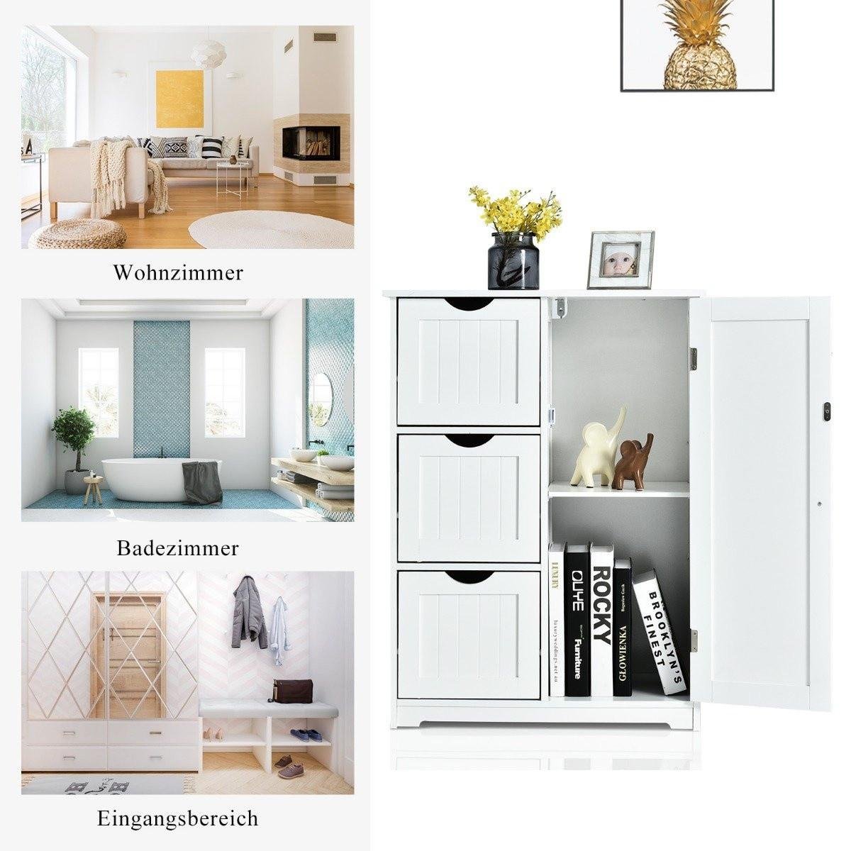 Badezimmerschrank Aufbewahrungsschrank mit 3 Schubladen 60 x 30 x 81 cm Weiß