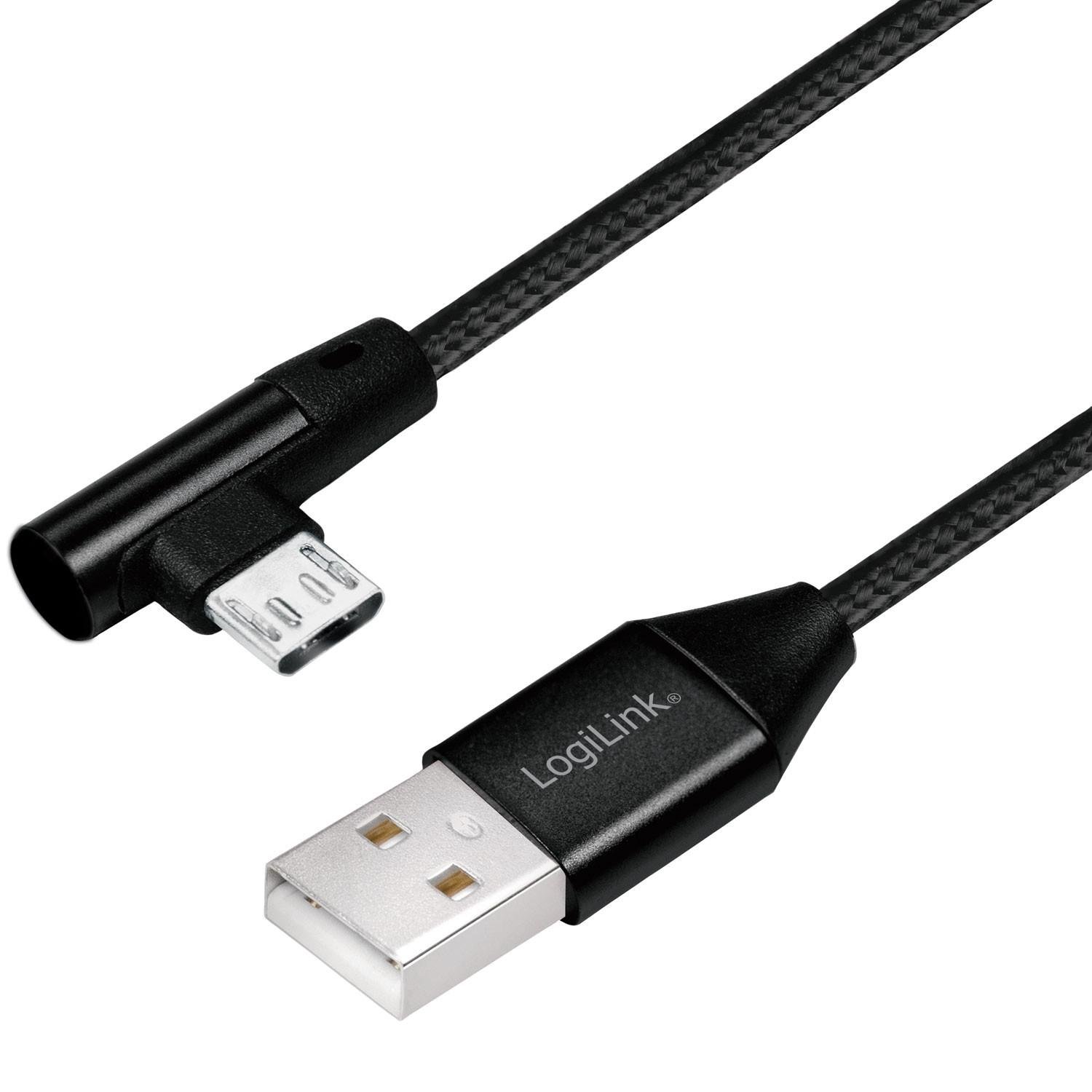 Abgewinkeltes MicroUSB-Kabel USB 2.0 15W 1m