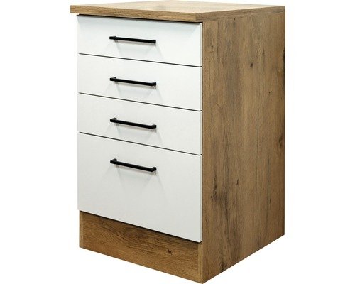Schubladenunterschrank Flex Well Vintea BxHxT 50x85x60 cm Frontfarbe magnolienweiss - Korpusfarbe lancelot oak