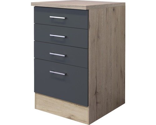 Schubladenunterschrank Flex Well Tiago BxHxT 50x85x60 cm Frontfarbe basaltgrau - Korpusfarbe san remo eiche hell
