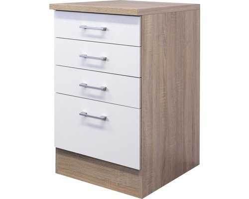 Schubladenunterschrank Flex Well Samoa BxHxT 50x85x60 cm Frontfarbe weiss - Korpusfarbe sonoma eiche