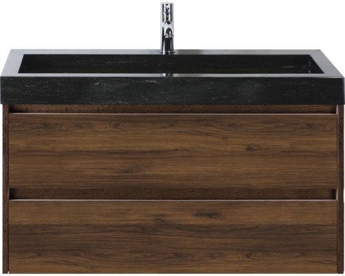 Sanox Natursteinwaschbecken mit Unterschrank Dante BxHxT 101 cm x 58 cm x 45.5 cm Frontfarbe walnuss