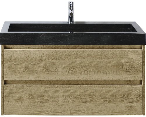 Sanox Natursteinwaschbecken mit Unterschrank Dante BxHxT 101 cm x 58 cm x 45.5 cm Frontfarbe eiche natur