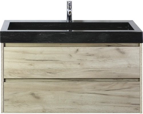 Sanox Natursteinwaschbecken mit Unterschrank Dante BxHxT 101 cm x 58 cm x 45.5 cm Frontfarbe craft oak