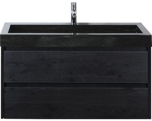 Sanox Natursteinwaschbecken mit Unterschrank Dante BxHxT 101 cm x 58 cm x 45.5 cm Frontfarbe black oak