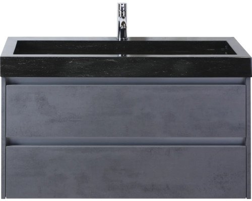 Sanox Natursteinwaschbecken mit Unterschrank Dante BxHxT 101 cm x 58 cm x 45.5 cm Frontfarbe beton anthrazit