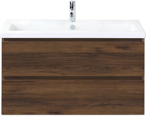 Sanox Keramikwaschbecken mit Unterschrank Vogue BxHxT 100 cm x 59 cm x 41 cm Frontfarbe walnuss