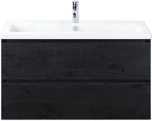 Sanox Keramikwaschbecken mit Unterschrank Vogue BxHxT 100 cm x 59 cm x 41 cm Frontfarbe black oak