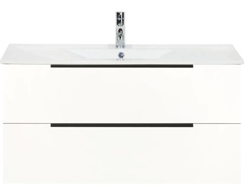 Sanox Keramikwaschbecken mit Unterschrank Seville BxHxT 100 cm x 52 cm x 46 cm Frontfarbe weiss hochglanz