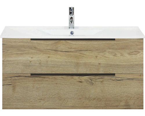 Sanox Keramikwaschbecken mit Unterschrank Seville BxHxT 100 cm x 52 cm x 46 cm Frontfarbe eiche natur