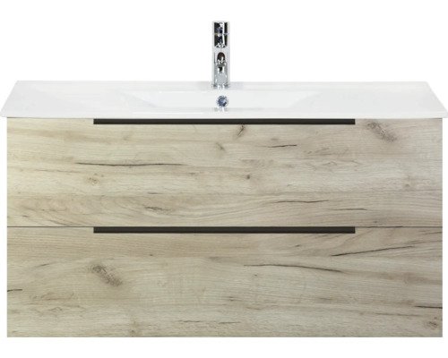Sanox Keramikwaschbecken mit Unterschrank Seville BxHxT 100 cm x 52 cm x 46 cm Frontfarbe craft oak