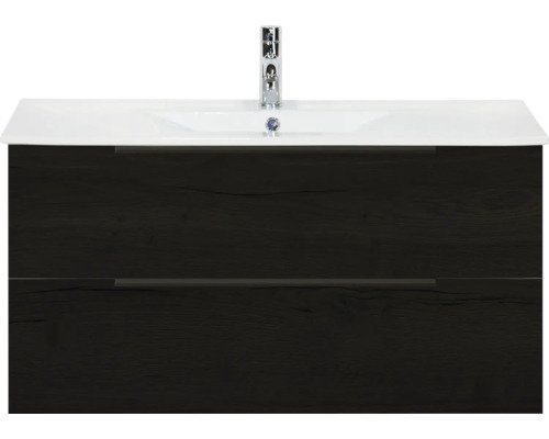 Sanox Keramikwaschbecken mit Unterschrank Seville BxHxT 100 cm x 52 cm x 46 cm Frontfarbe black oak