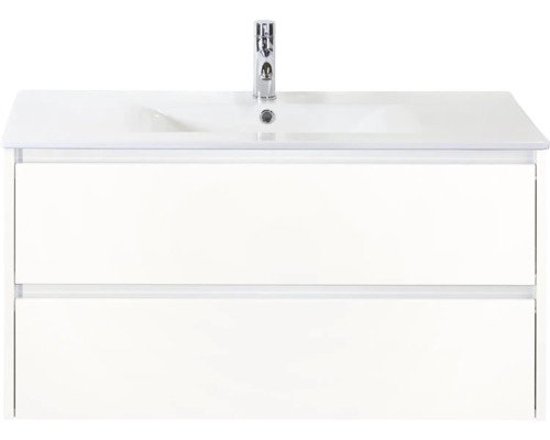 Sanox Keramikwaschbecken mit Unterschrank Dante BxHxT 101 cm x 52 cm x 46 cm Frontfarbe weiss hochglanz
