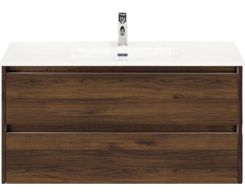 Sanox Keramikwaschbecken mit Unterschrank Dante BxHxT 101 cm x 52 cm x 46 cm Frontfarbe walnuss