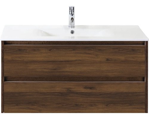 Sanox Keramikwaschbecken mit Unterschrank Dante BxHxT 101 cm x 52 cm x 46 cm Frontfarbe walnuss