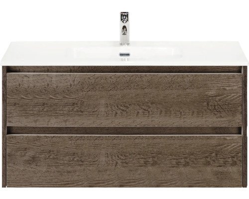 Sanox Keramikwaschbecken mit Unterschrank Dante BxHxT 101 cm x 52 cm x 46 cm Frontfarbe tabacco