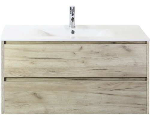 Sanox Keramikwaschbecken mit Unterschrank Dante BxHxT 101 cm x 52 cm x 46 cm Frontfarbe craft oak