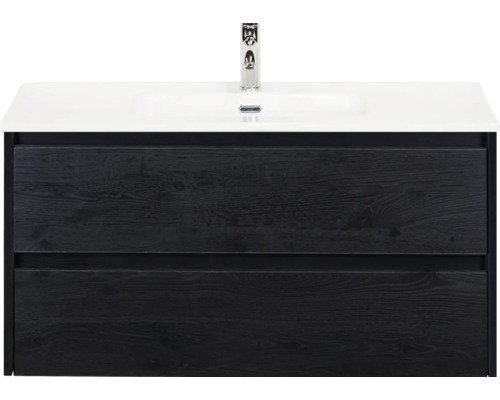 Sanox Keramikwaschbecken mit Unterschrank Dante BxHxT 101 cm x 52 cm x 46 cm Frontfarbe black oak