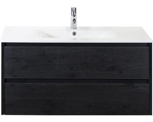 Sanox Keramikwaschbecken mit Unterschrank Dante BxHxT 101 cm x 52 cm x 46 cm Frontfarbe black oak