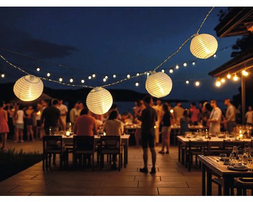 LED Lichterkette Outdoor weiss Nylon Ball Ø 7 cm L 135 cm weiss