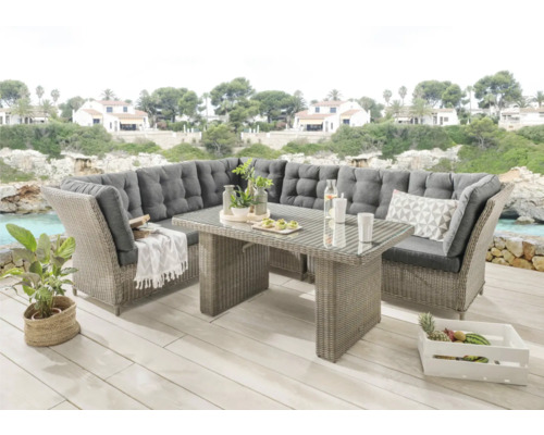 Loungegruppe Destiny PALMA DE LUXE mit Tisch 140x80x67cm, vintage grau