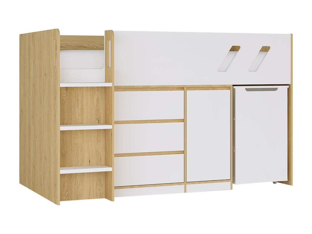 Kombi-Bett 90 x 190 cm - Mit Schreibtisch & Stauraum - Holzfarben & Weiß - SAGITI