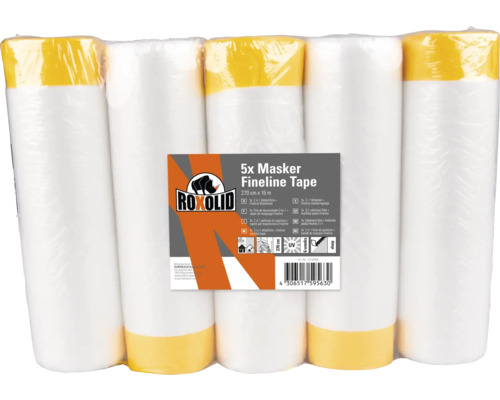 ROXOLID Profipack Fineline Masker Kombi-Mask Abdeckfolie und Abdeckband 270 cm x 16 m 5 Stück