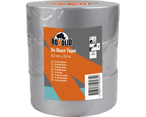 ROXOLID Duct Tape / Gaffa Tape Gewebeband silber 50 mm x 50 m 3 Stück
