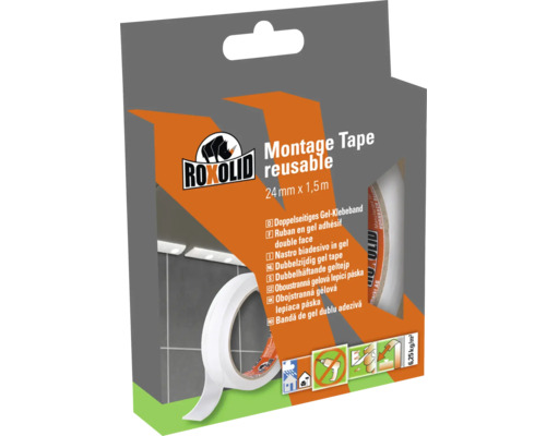 ROXOLID Montage Tape Reusable Nano-Grab Clear doppelseitiges Gel-Klebeband transparent 24 mm x 1,5 m