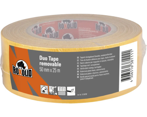 ROXOLID Duo Tape Doppelseitiges Klebeband Teppichklebeband - rückstandslos entfernbar - braun 50 mm x 25 m