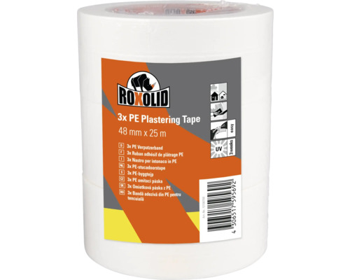 ROXOLID Profipack PE Plastering Tape Verputzerband weiss 48 mm x 25 m 3 Stück