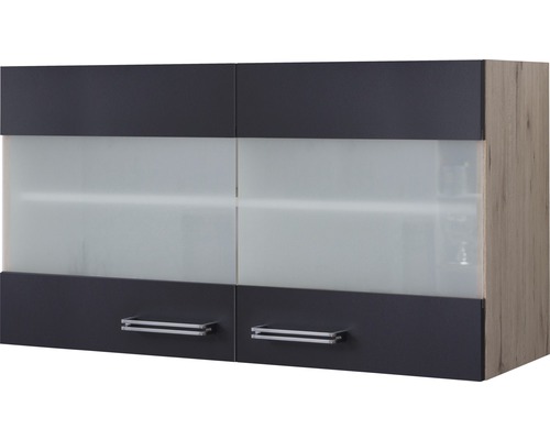 Hängeschrank mit Glastür Flex Well Santo BxHxT 100x55x32 cm Frontfarbe anthrazit - Korpusfarbe san remo eiche hell