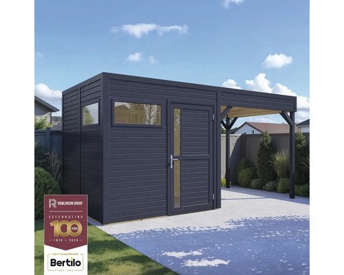 Gartenhaus Bertilo Cubus 2 Lounge inkl. Bodenplatte, Schleppdach 449 x 240 cm anthrazit