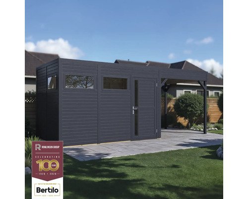 Gartenhaus Bertilo Cubus 3 Lounge inkl. Bodenplatte, Schleppdach 559 x 240 cm anthrazit