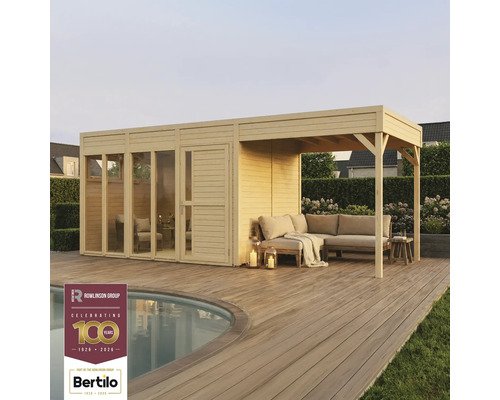 Gartenhaus Bertilo Cubus 3 Poolhouse inkl. Bodenplatte, Schleppdach 582 x 240 cm natur