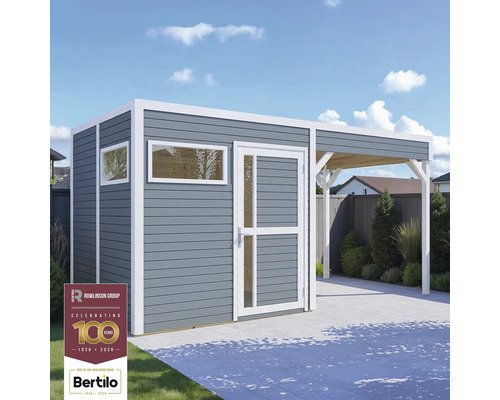 Gartenhaus Bertilo Cubus 2 Lounge inkl. Bodenplatte, Schleppdach 449 x 240 cm hellgrau