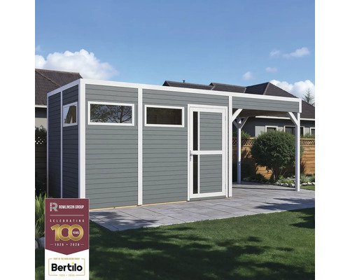 Gartenhaus Bertilo Cubus 3 Lounge inkl. Bodenplatte, Schleppdach 559 x 240 cm hellgrau