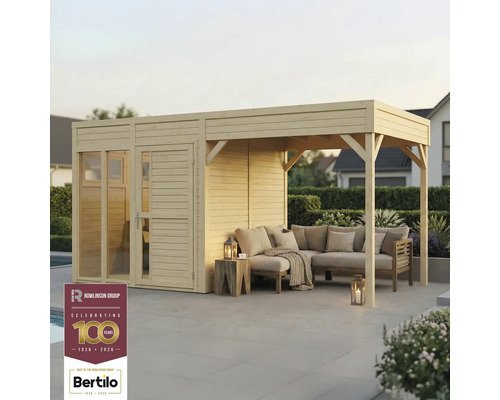 Gartenhaus Bertilo Cubus 2 Poolhouse inkl. Bodenplatte, Schleppdach 470 x 240 cm natur