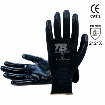 Guantes de poliéster negro con recubrimiento de nitrilo sin costuras mod. 700ng2p touch